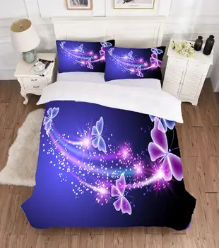 Стеганое одеяло Dream Purple Butterfly с наволочками, Комплект спално бельо, Пухени с принтом Скъпоценни камъни/Диаманти, Луксозно Стеганое одеяло, Комплект спално бельо