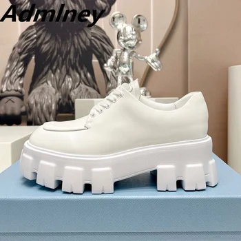Есен нова Дамски обувки-лоферы с кръгло бомбе на дебела подметка, които растежа, Обувки 2023 година на Издаване, фини обувки от естествена кожа върху плоска подметка, в британския стил