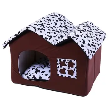 Къщичка за куче с двоен покрив, уважаеми котешки гнездо с подвижни моющейся възглавница, нескользящие топли зимни аксесоари за домашни любимци, топъл плюш
