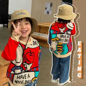 Японски Моден детски памук трико с дълъг ръкав за момчета и момичета, тениски с кръгло деколте, Детска есен облекло, пуловер, Hoody