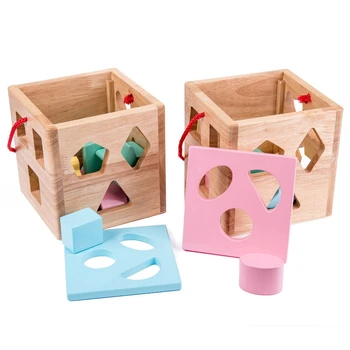 Нова форма, Сортиране куб, играчка за деца, Класическа дървена играчка, подарък за деца, Уроци Забавни играчки-пъзели с откриване цвят