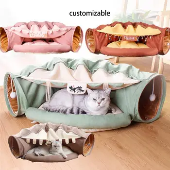 Легло-тунел за котки с мат, Сгъваема тръба на тунел за котки, Гнездо за домашни любимци, скучающие Играчки за домашни любимци