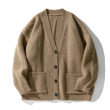 2023 Мъжки пуловер, Черен, бежов цвят, Свободни възли жилетки, Есенно-зимния обикновен пуловер