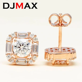 DJMAX 2023, Оригинален дамски обици с диаманти от сребро най-високо качество 925 проба, Нови обеци с муассанитом квадратна форма, шипове за жени