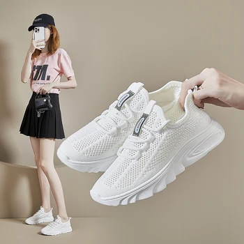Пролет 2023, Нова дамски обувки, Спортни обувки, корейската версия ежедневни обувки от летящей тъкан, однотонная дамски обувки от дишаща мрежа