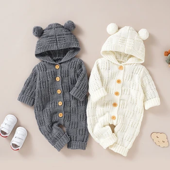 Детски тела, възли есен-зима, за новородени бебета момчета и момичета, възли тела с Мечи уши, пуловер с качулка, комбинезони, облекла за деца