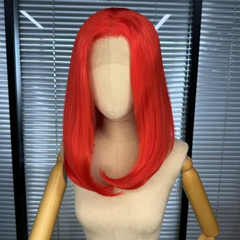 Oley Hair Червен Цвят, Синтетични перука на дантели 13x4, Cosplay, Топлоустойчива Бесклеевые Перуки Травестит за жени, предварително оскубани 180%