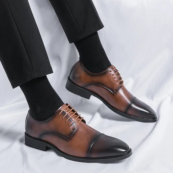 Кожени Мъжки Обувки 2023 Марка Дерби Стилна Бизнес Удобна Кожена Официалната Мъжки Обувки chaussure de luxe homme sapatenes