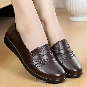 Дамски лоферы Maogu, Голям размер на 41, 2023, Пролетен дамски ежедневни мека дамски обувки на равна подметка, Удобни дамски обувки на плоска подметка от естествена кожа за възрастните хора
