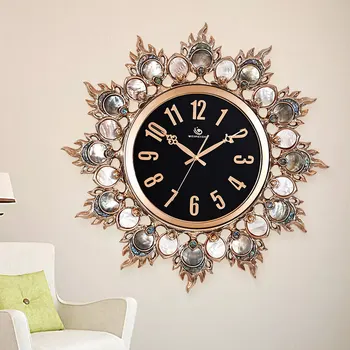 Творчески стенни часовници за всекидневна, Европейски висококачествени декоративни часовници от черна мида пеперуди, бисерна мида, луксозен розово злато