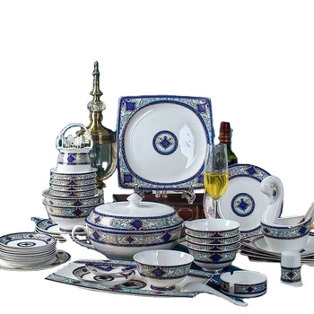 Класически стил костен порцелан комплекти керамични чинии с трапезария и посуда за боядисана посуда, комплекти чинии за ресторант удобства