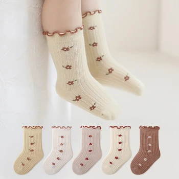 Чорапи за новородено, Есенно-зимни Чорапи за деца, Чорапи с цветя средно с шнорхел, Памучни чорапи, Аксесоари за детски дрехи, Чорапи за момичета