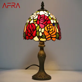Стъклена настолна лампа AFRA Тифани LED, Европейски Ретро Творчески Розово настолна лампа за дома, хол, кабинет, прикроватного декор