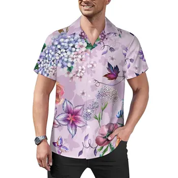 Риза за отдих с цветна принтом в стил барок, Хавайски ежедневни ризи, мъжки эстетичные блузи с къс ръкав, дрехи с принтом, големи размери