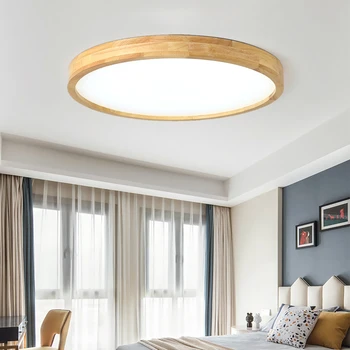 Скандинавските тънки led дървени плафониери за всекидневната, Тавана лампа за спалня, дървена лампа, Модерен акрилни лампа