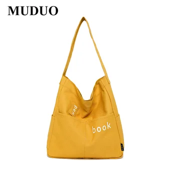 2023 MUDUO Литературна Предпоставка Холщовые Чанта на рамото си Голям Капацитет, Однотонная Мек Деним Чанта за Почивка или Пътуване за Жени, Модни
