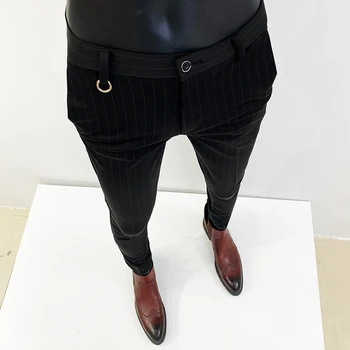 2023 Есенните Модни Мъжки Панталони на Райета, Официални Бизнес Офис Социални Панталони, Висококачествени Мъжки Корейски Приталенные Вечерни Панталони