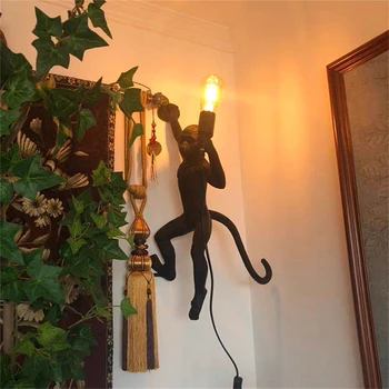 Led лампи-обезьянки от смола, Скандинавските Висящи осветителни тела от черен пеньковой въже за хол, спалня, кабинет, Висящи осветителни тела, Декоративно осветление