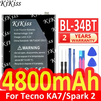 4800 mah Мощна батерия KiKiss BL-34BT BL34BT за батерии на мобилни телефони Tecno KA7/Spark 2 Spark2