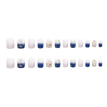 Бели и сини режийни нокти, декорация със сребърен блясък, Ултра-гъвкави трайни режийни ноктите за професионално маникюрного салон