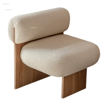 Трапезни столове от масивно дърво в скандинавски стил, осеян в семейството кадифе диван-стол от агнешко месо, Модерно обзавеждане на хол, Мързелив диван-стол за почивка, Стол с облегалка B