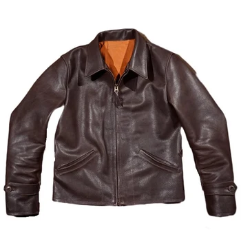Американска Марка оборудвани екипи палто от телешка кожа за мъже, къса мотоциклетът яке от естествена кожа, Мъжки палта, Есенно-зимни дрехи