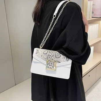 Нова цветна чанта през рамо Премиум-клас, модни универсална женска чанта през рамо с веригата, подобрена чанта с змеиным модел