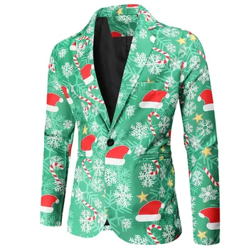 Модни вечерни Блейзери копчета Всекидневен костюм, Палто с Коледните принтом Мъжко яке Оборудвана Блейзър Костюм