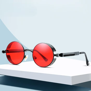 Реколта парни слънчеви очила в стил пънк 3088, мъжки слънчеви очила в кръгла рамка, модерни слънчеви очила на едро