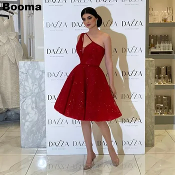 Booma/ Червени блестящи Къси Вечерни рокли с пайети в едно рамо, вечерни рокли за официални събития с дължина до коляното, рокли за абитуриентски бал за жените, Дубай