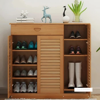 Многофункционален Дървен Шкаф за обувки, Многослоен Шкаф за съхранение на обувки Модерен Лесен Домакински шкаф за съхранение на вратата на хола