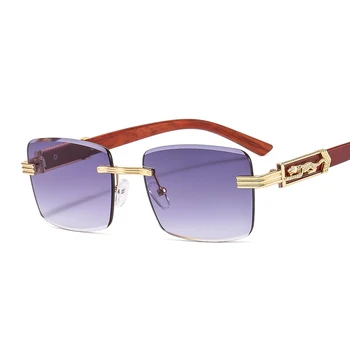 Нови ретро слънчеви очила без рамки За жени, мъжка мода, дървени крак, квадратни рамки, Дизайнерски слънчеви очила Cheetah, очила с UV400