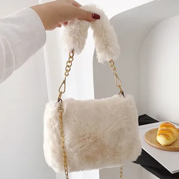 2023, Есен-зима, Нови меки плюшени дамски чанти, Модни разнообразни ежедневни чанти през рамо в японски стил