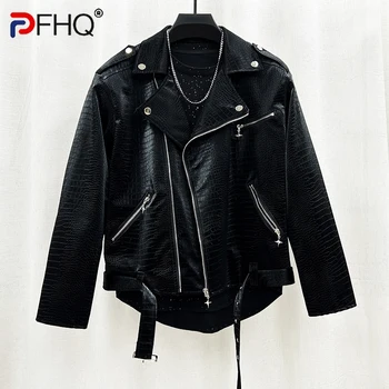 PFHQ/Мъжки кожени якета с цип, Модни мотоциклетът градинска дрехи с Високо качество, однотонное оригинално палто от изкуствена кожа за тежката индустрия 21Z2262