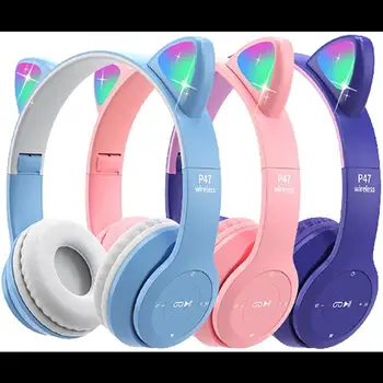 Bluetooth LED, сладки котешки уши, безжични слушалки с микрофон, могат да управляват дете, момче, момиче, стереомузыкой, Каска, телефонни слушалки, подарък