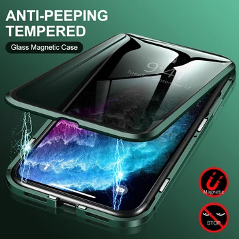 Защитен калъф от Шпионски софтуер За iPhone 15 14 13 12 11 X XR XS Max 8 7 Plus с Двойно Странично Прозрачни Стъкла, Магнитна Капачка, за да се гарантира неприкосновеността на личния живот