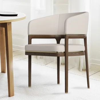 Дървена Бяла маса за Хранене, стол от Скандинавски Кожа, модерен Подлакътник, стол за дневна, Офис, Спалня, Балкон, Sillas Comedor Мебели за дома