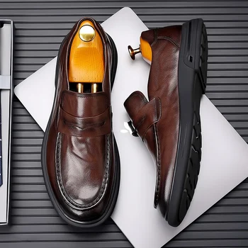 WAERTA/ Кожена ръчно изработени обувки, Мъжки Лоферы Без Шнур, Бизнес Ежедневни Обувки, Класически Мъжки Обувки От мека Кожа, Дишаща Мъжки Обувки На плоска подметка