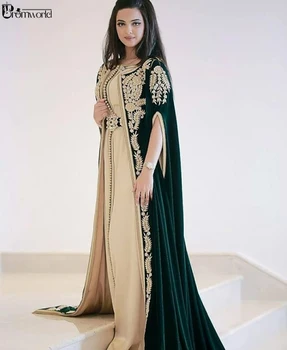 Тъмно зелени Марокански Caftans, Вечерни рокли, бродерия, апликация, Елегантна Дълга вечерна рокля, Дубай, Арабско вечерна рокля elbise abiye