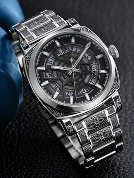 Механизъм BOUX ST2551 42 мм Водоустойчив ръчен часовник с хронограф, Светещи механичен Мъжки часовник с клапа автоматична облицовки