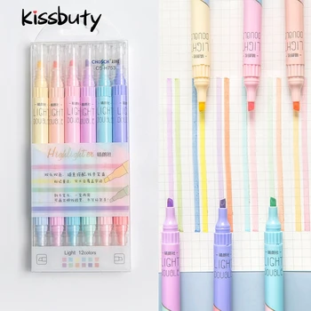 KissButy 6 бр./компл. Комплект дръжки-маркери с двойна глава, Кавайный флуоресцентен цвят Училище маркер, канцеларски материали