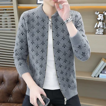 Пролетно-есенен мъжка жилетка в корейски стил, пуловер, мъжки яке с кръгло деколте и принтом, ежедневни възли палто, мъжки размер M-5XL 6730