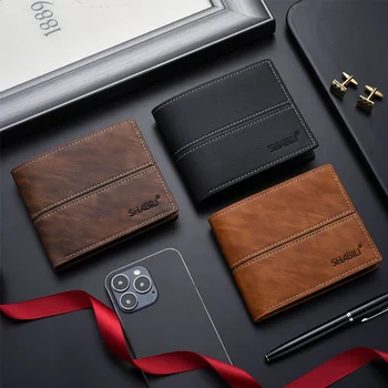 Мъжки портфейл в британския стил casual-портфейл, чанта за кредитни карти, водоустойчив чантата с двойно разгъване, черен бизнес портфейл