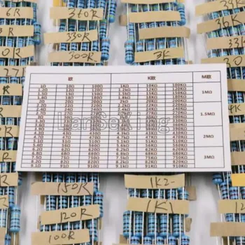 Комплект метални филма на резистори с мощност 1 W опаковка, комплект от компоненти, 1 Ω ~ 3 M, пълна серия, 130 вида на стойностите на повърхността, за 5 на всеки тип, а
