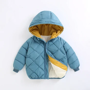 Зимно яке с качулка за малки момчета, палта, Плътен детски топли леки якета, детски връхни облекла с цип, с качулка, костюм за момичета 2-7 години