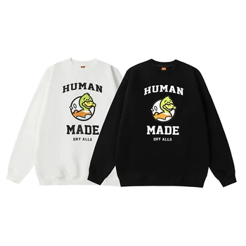 Human Made Arrival 1:1 Mallard С Логото на Писмото, Памучни Плюшени Блузи с Качулка За Мъже И Жени, Големи Черни Бели престилки, с кръгло деколте и Дълъг ръкав