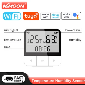 Интелигентен Сензор за температура и влажност на въздуха KKMOON Sasha WiFi за домашен офис С LCD дисплей, Влагомер, Термометър, управление на приложението, с помощта на Алекса