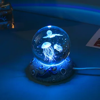 Led Морска Медуза Астронавт Кристална Топка Нощни Светлини 6 см/8 см Нажежен USB Мощност Цветни Лунна Светлина Детски Подарък Нощна Лампа Художествена Лампа