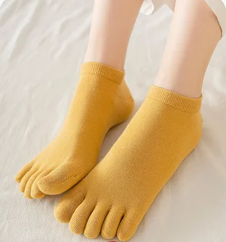Цветни Летни дамски чорапи с пет пръста, Тънки дишащи къси чорапи до глезените, обикновена спортни чорапи за джогинг, Памучни чорапи