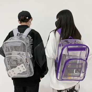 Мъжки голяма чанта, модерен раница за момичета, Прозрачен раница, пластмасов училище водоустойчива раница, прозрачен Обикновен прозрачен пакет